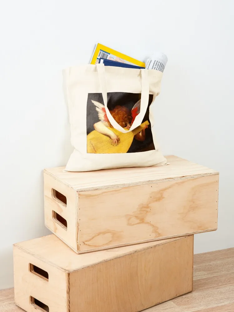 MUSIC MAKING LITTLE ANGEL Winged Cherub Playing Lute Tote Bag Big bag Woman shopper bag Women bags shopper woman