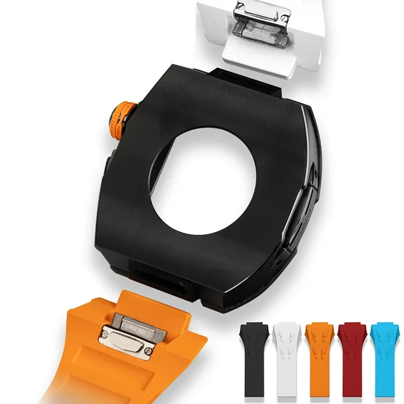 Luxuriöses Edelstahl-Modifikationsset für Apple Watch Series 10, 46 mm, Titangehäuse für IWatch Series 10, 46 mm Fluorkautschukarmband