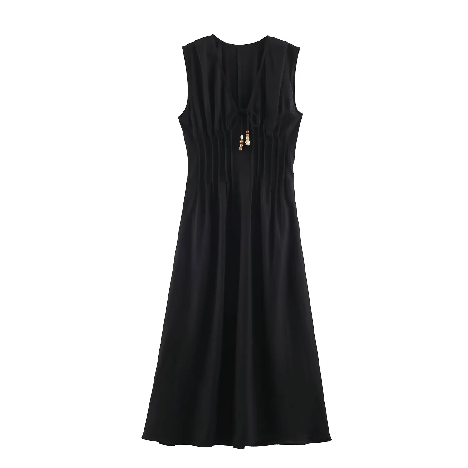 JNLEAOG Summer New Fashion Women's Dress with Pleats Versatile Design Polyester Fiber Sleeveless Casual Style Single Piece