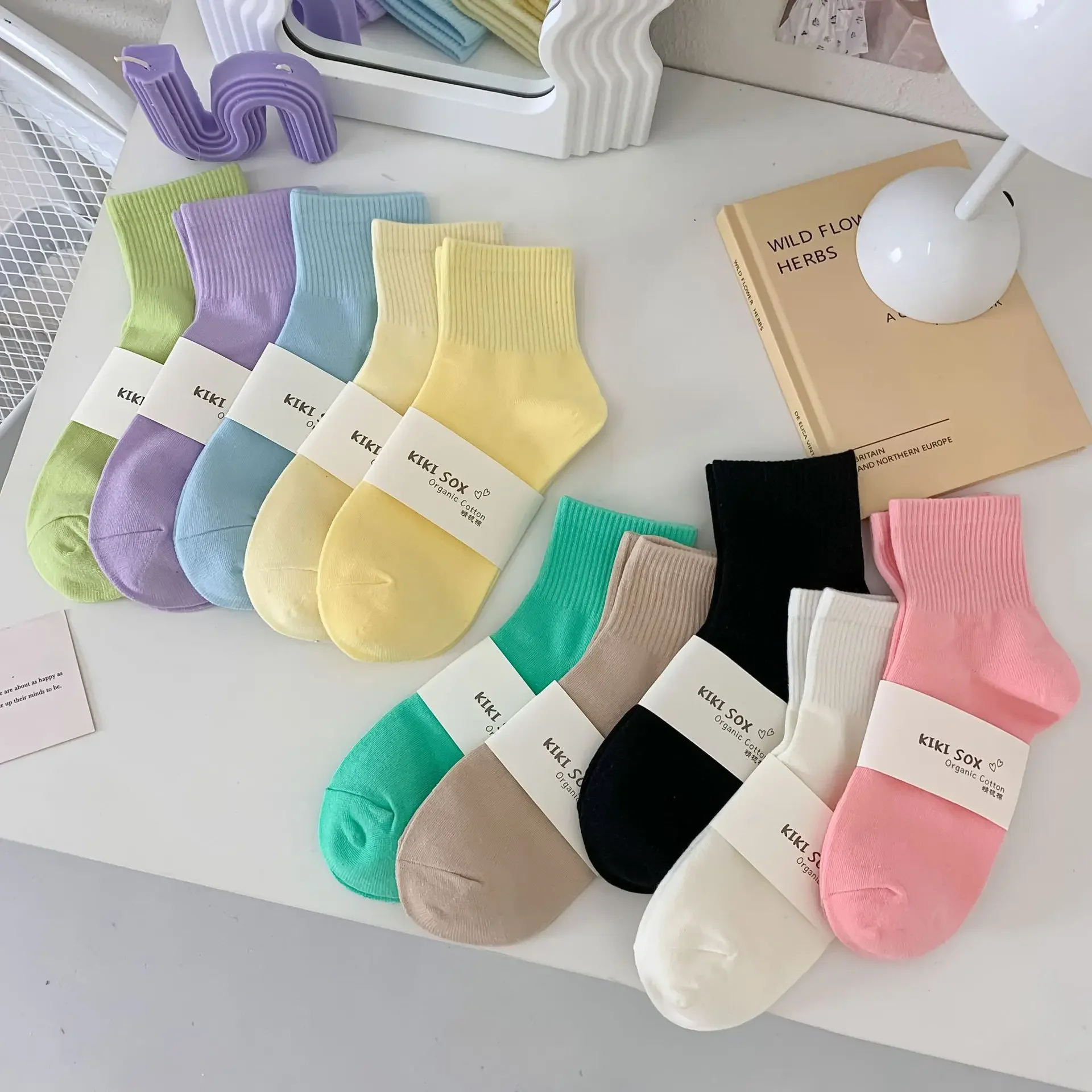 10 Pairs Solid Color Socks Candy Color Sports Socks for Women Cute Girls Socks Wholesale  Cheap Items with Free Shipping