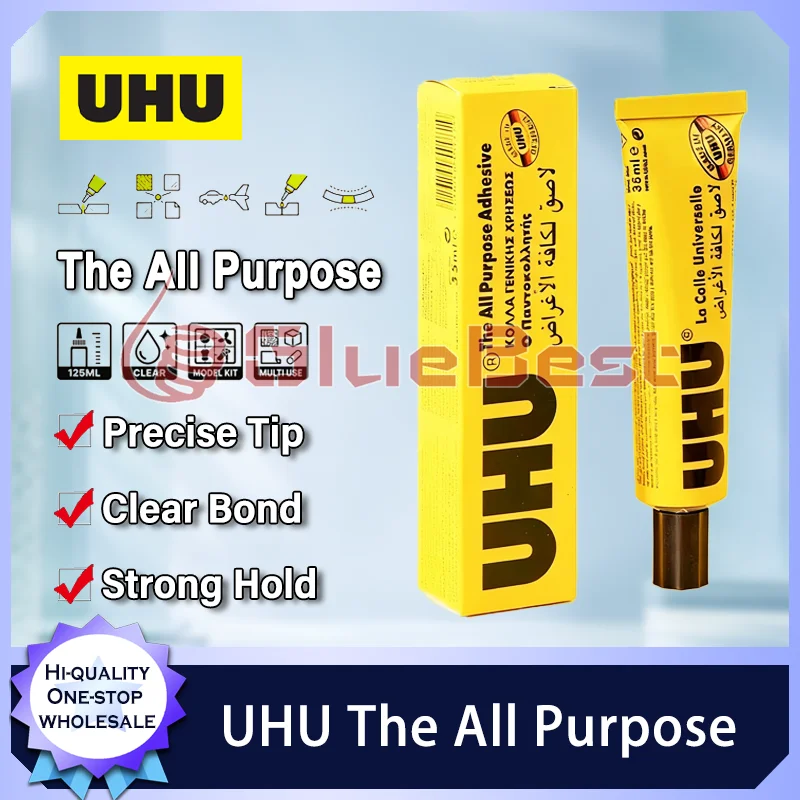 UHU The All Purpose Clear Cement Bonding Compound for Crafts Model Making Glass Metal Wood Paper Office School DIY 7ml 125ml