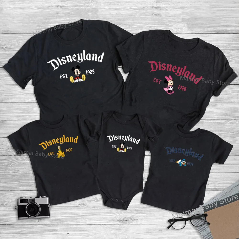 New Vintage Disneyland Est 1928 Shirts Retro Mickey And Friends Print Family Matching Outfits Funny Disney Trip Tops Tees