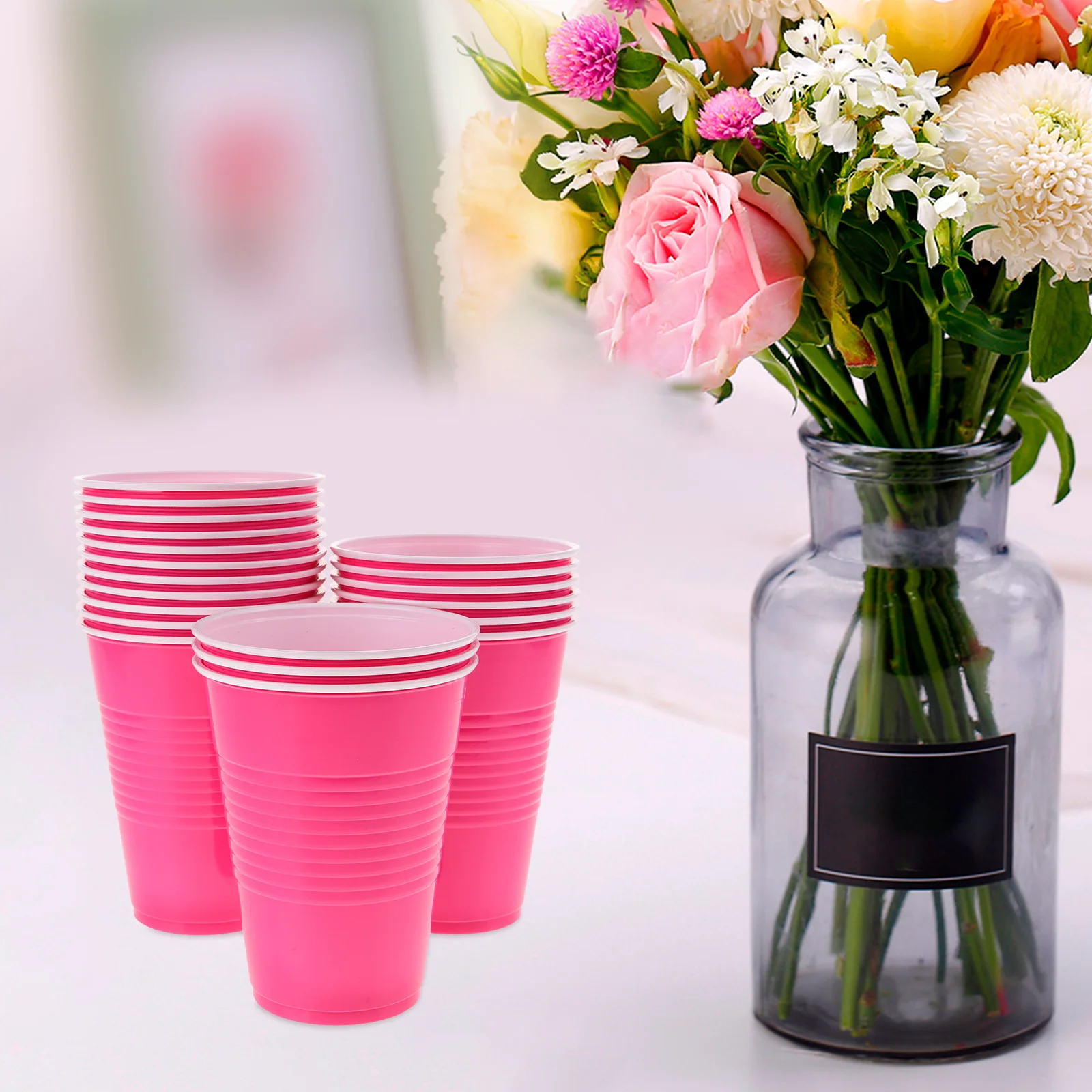 

20Pcs Plastic Party Cups Stiff Threaded Texture Spill-Resistant Disposable Cups for Wedding Banquet Camping Party Supplies