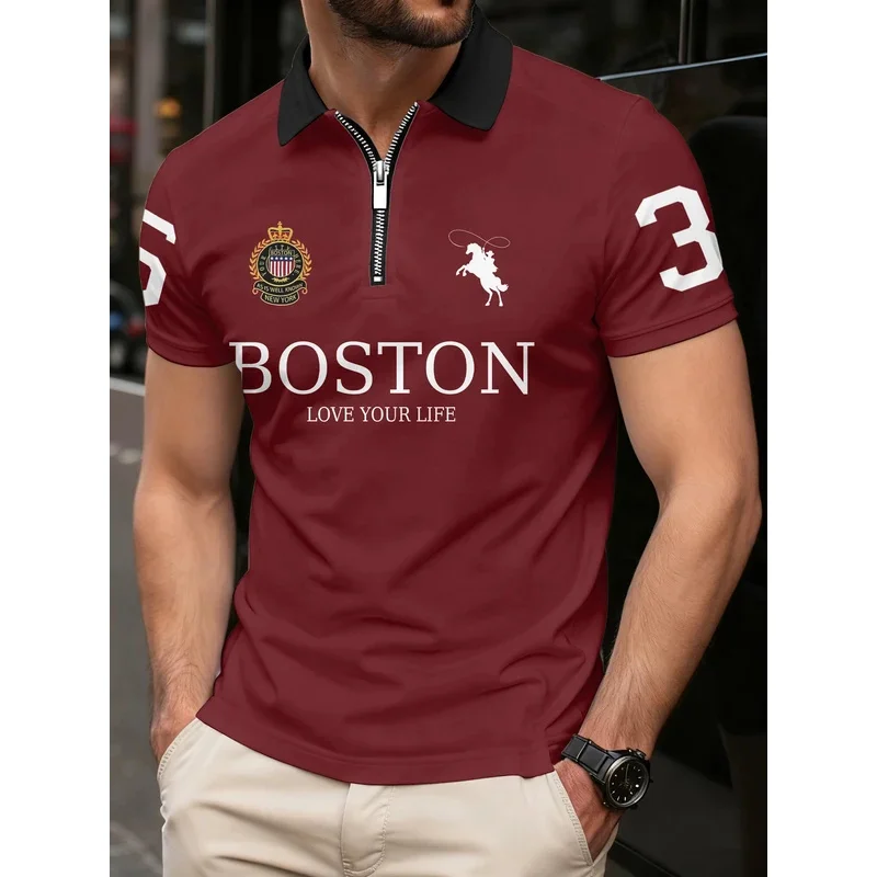 

Business casual men's golf shirt, fashionable letter print T-shirt, Parisian style breathable, comfortable and high-end lapel to