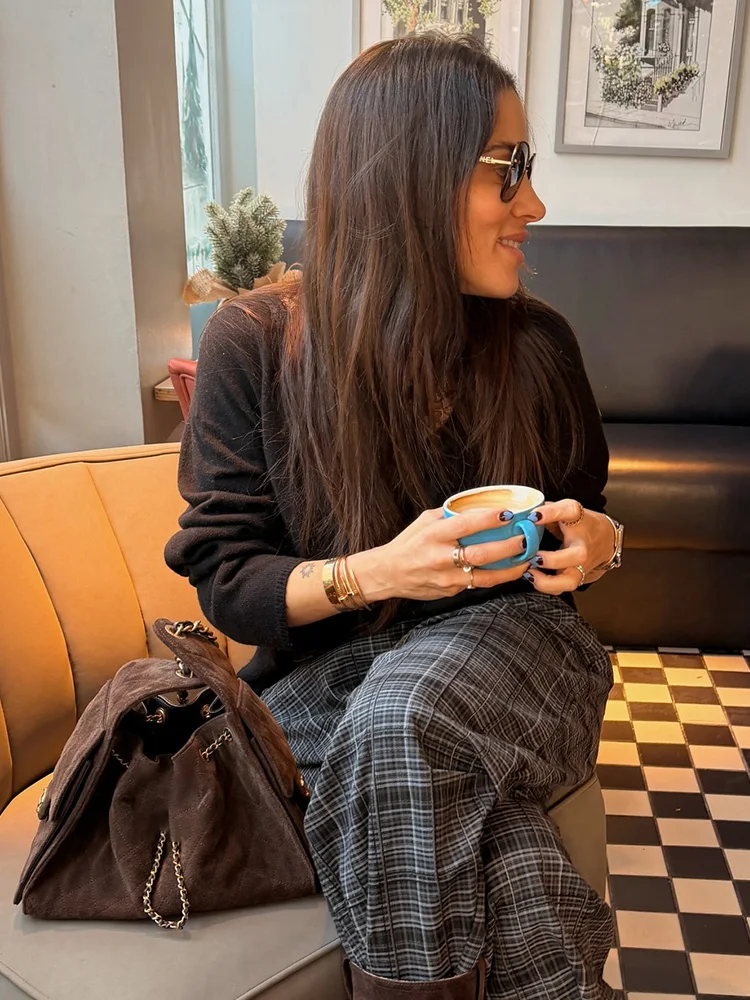 

HH Women 2026 Spring Two Colors V-Neck Long Sleeves Wool Blend Lace Knitting Pullover Commuting Leisure Comfortable Solid Top