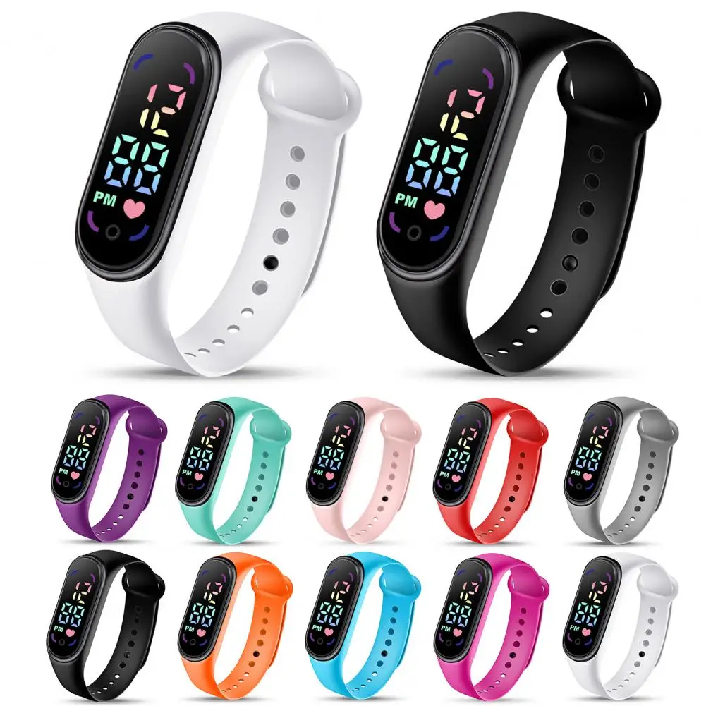 Montre électronique étanche pour enfants, bracelet de sport, affichage LED, cadran arrondi, montre numérique pour enfants, mode