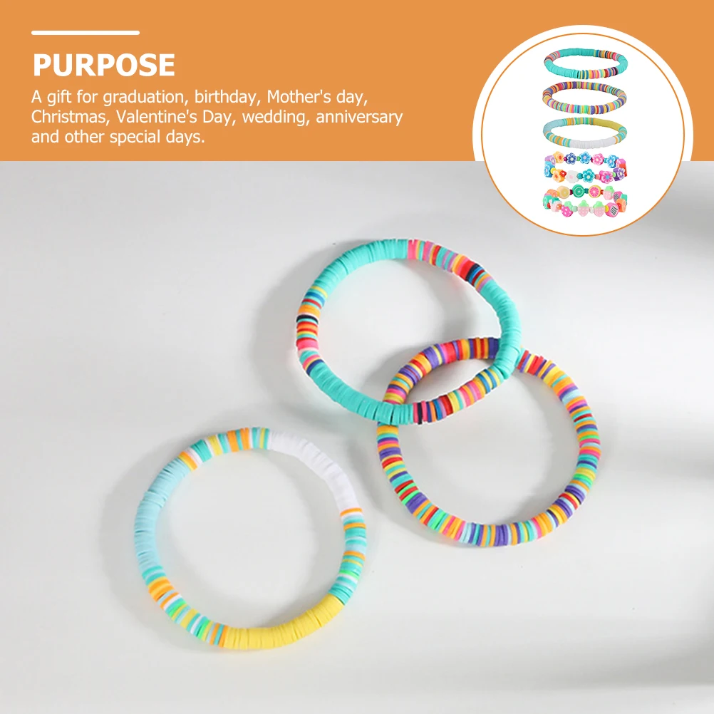 

5pcs Colorful Fruit Bead Bracelets Stackable Clay Jewelry Summer Wrist Accessories For Girls Teens Women Graduation Gift Set