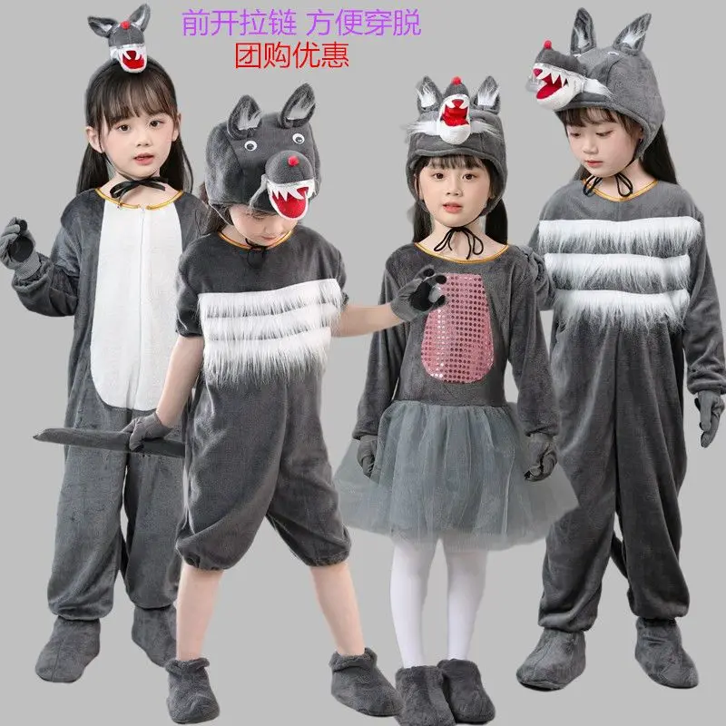 Dia das crianças Animal Catch Sheep Costume, Bad Wolf Performance, Catch Animal Dress, Drama Palco