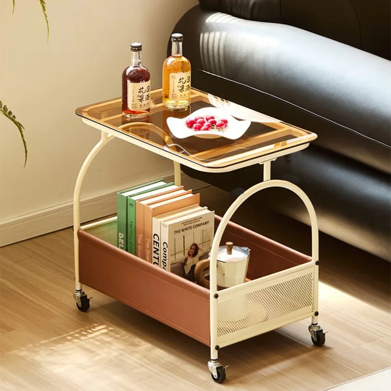 AOLIVIYA Tea Coffee Table Nightstand Storage Rack Sofa Corner Side End Stand Tempered Glass Trolley Wheels Wholesale Home