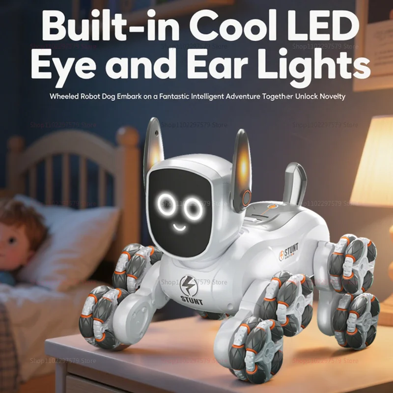 2025 جديد ثمانية عجلات الاطفال روبوت للتحكم عن بعد الكلب قابلة للشحن الموسيقى LED لعبة تعمل بالريموت هدية للأطفال حفلة عيد ميلاد اللعب متعة
