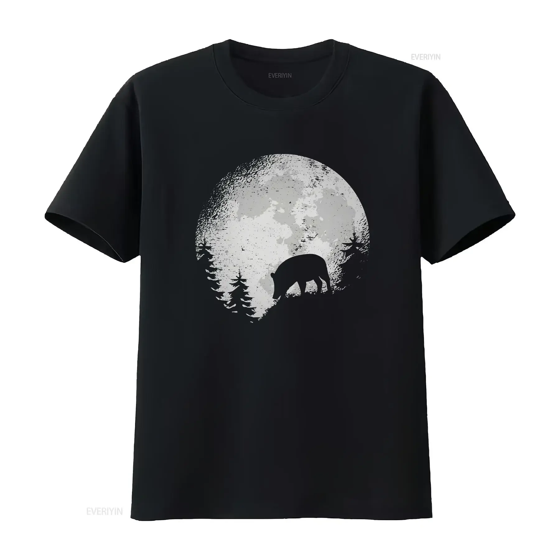 Full moon wild boar t shirt battue hunting license vintage Washed Slightly fashion Breathable designer clothes Unisex Soft