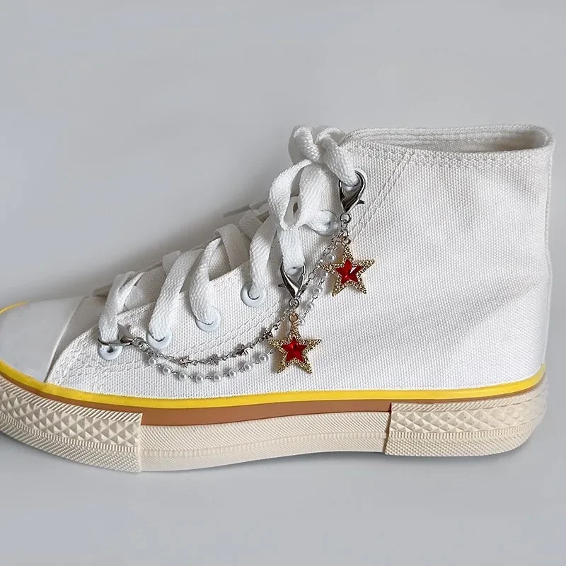 Metal Star and Pearl Shoe Chain with Clasps, Adjustable Shoe Decoration for Sneakers, Canvas Shoes and DIY Accessories