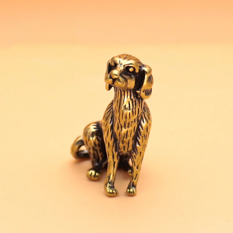 Llavero colgante de latón macizo para cachorro de la suerte, figuritas en miniatura, adorno de escritorio, accesorios de decoración de habitación, perro Retro, mascota de té