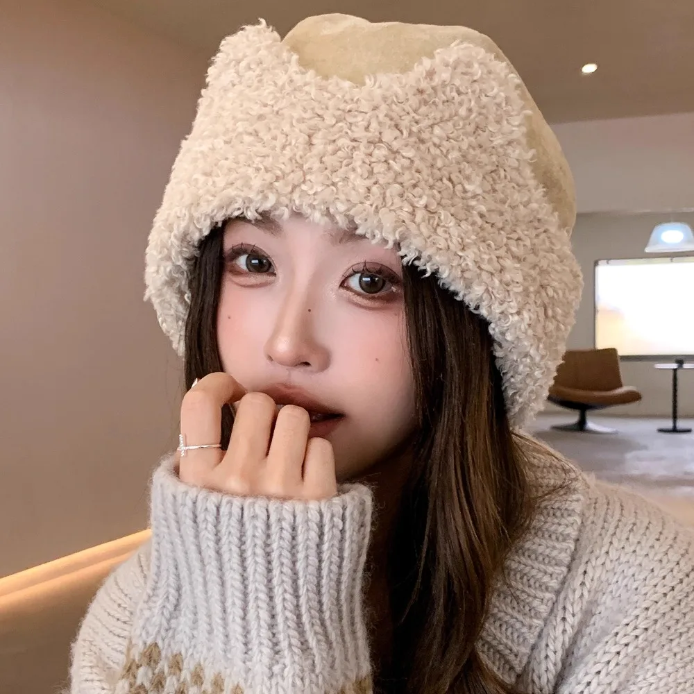 

Fashion Warm Thick Women Beanies Hat Windproof Coldproof Ear Protection Cap Thickened Lei Feng Hat Winter Outdoor