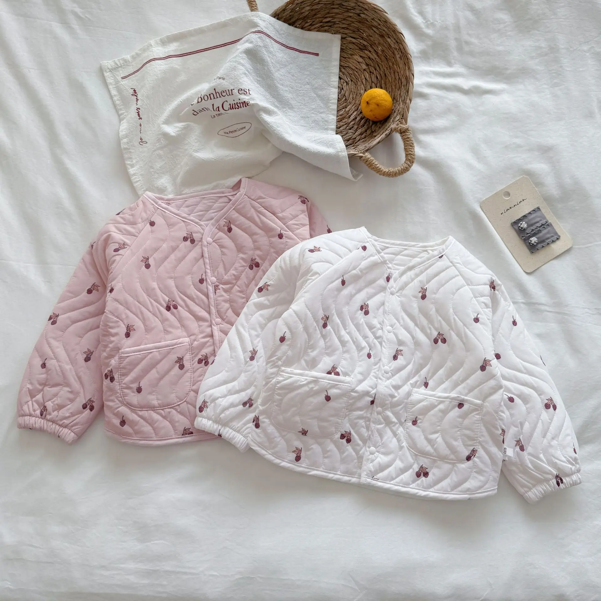 

Winter cotton printed jacket Korean style western-style outdoor cardigan 1-3 year old baby girl cotton coat versatile warm top