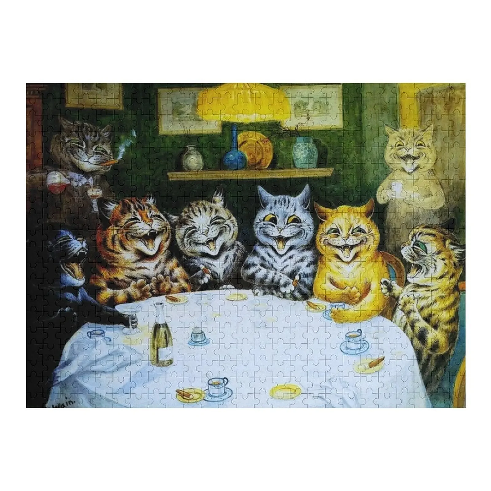 

CATS AFTER DINNER : Vintage Art Painting by louis Wain Print Jigsaw Puzzle Custom Puzzle