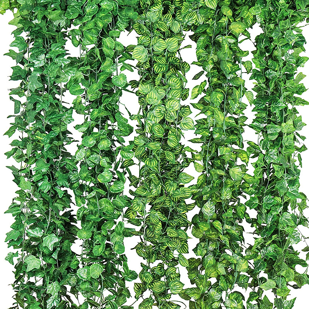 

12pcs 2M Ivy Green Fake Leaves Garland Vine Foliage Rattan String Wall Hanging Wedding Party Home Decoration Artificial Plants