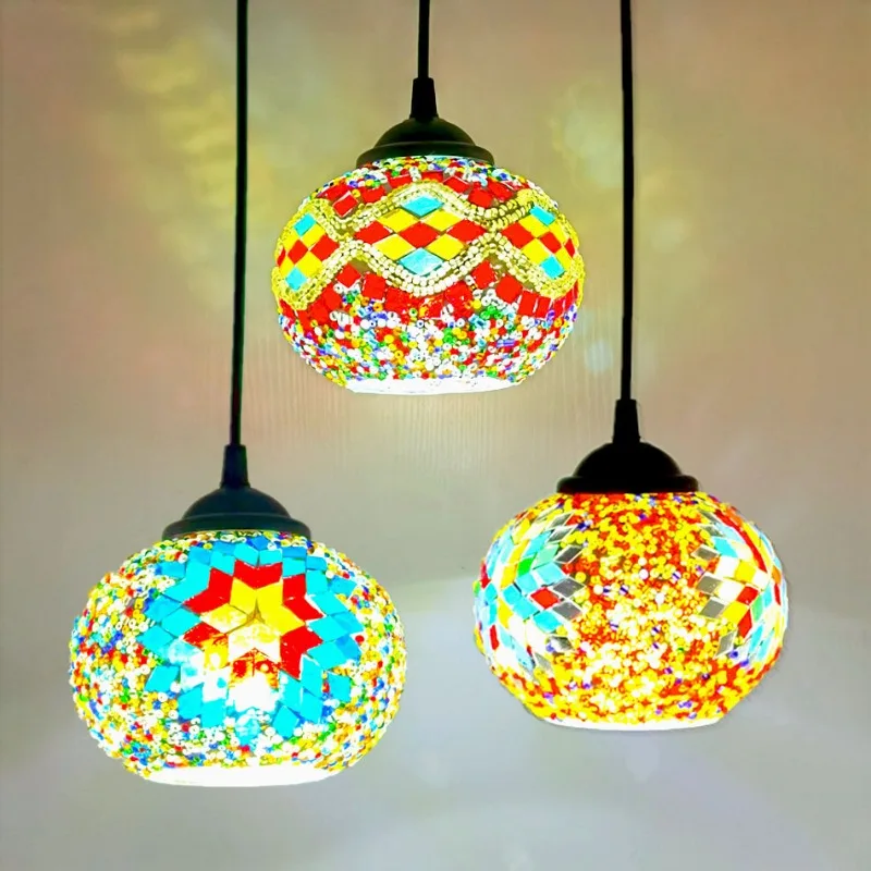 

Turkish Style Glass Lamps Retro Style Living Room Dining Room Bar Counter Personalized Color Single Head Pendant Lights