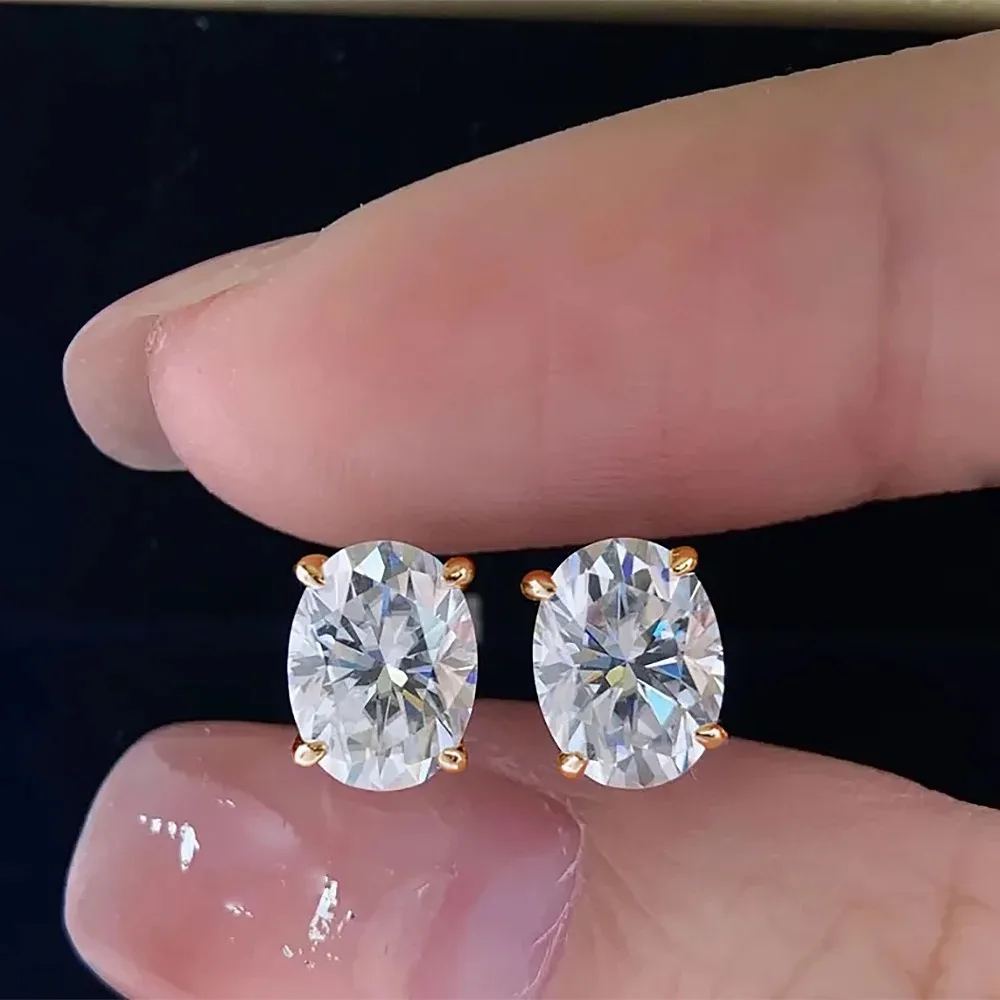 3carat Oval Cut Moissanite Solitaire Diamond Stud Earrings for Women Men 925 Sterling Silver Plated 18k Yellow Gold Ear Studs