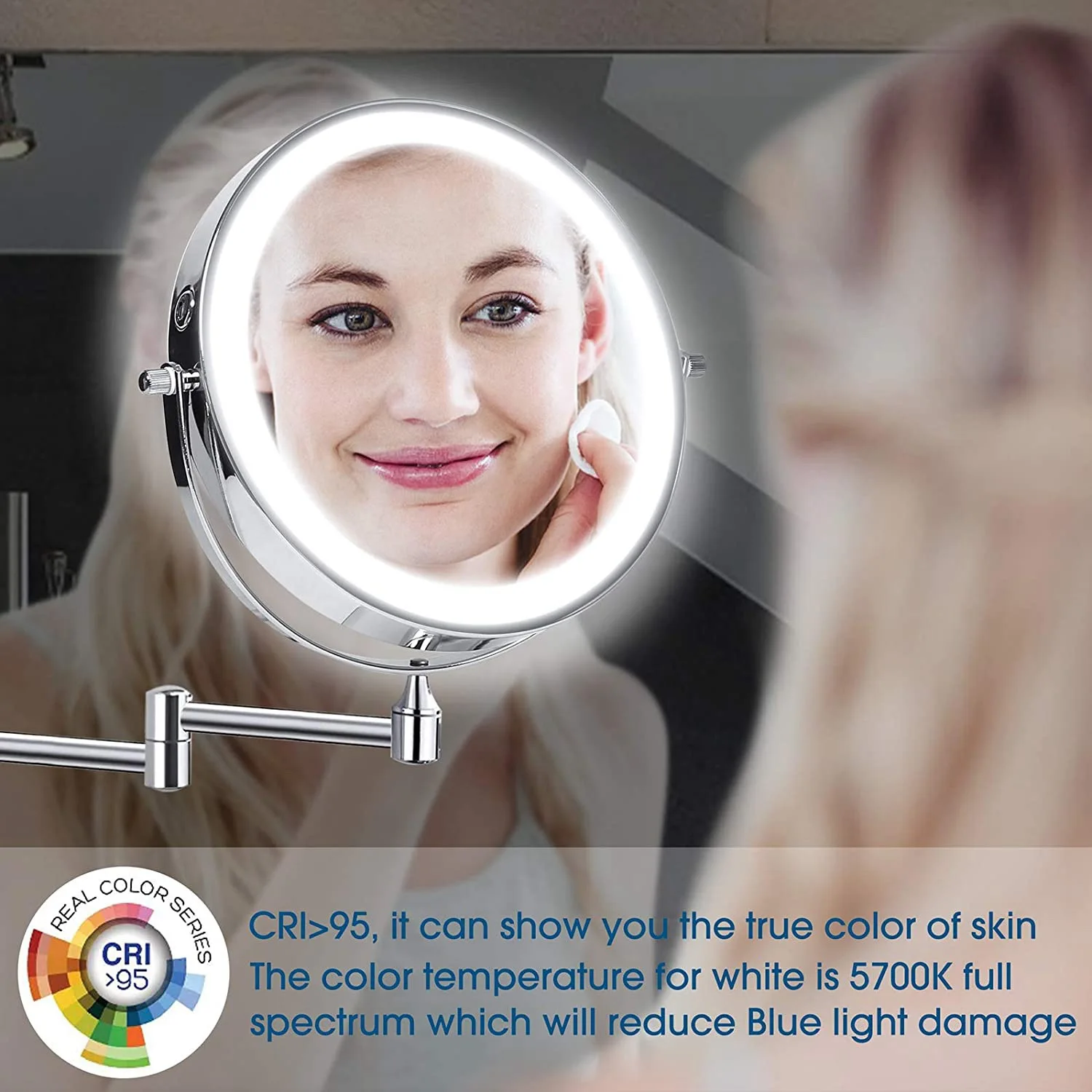 Wall Mounted Vanity Bathroom Bath Makeup Mirror with LED Swivel Folding Lighted 1X/5X Magnification Cosmetic Mirror