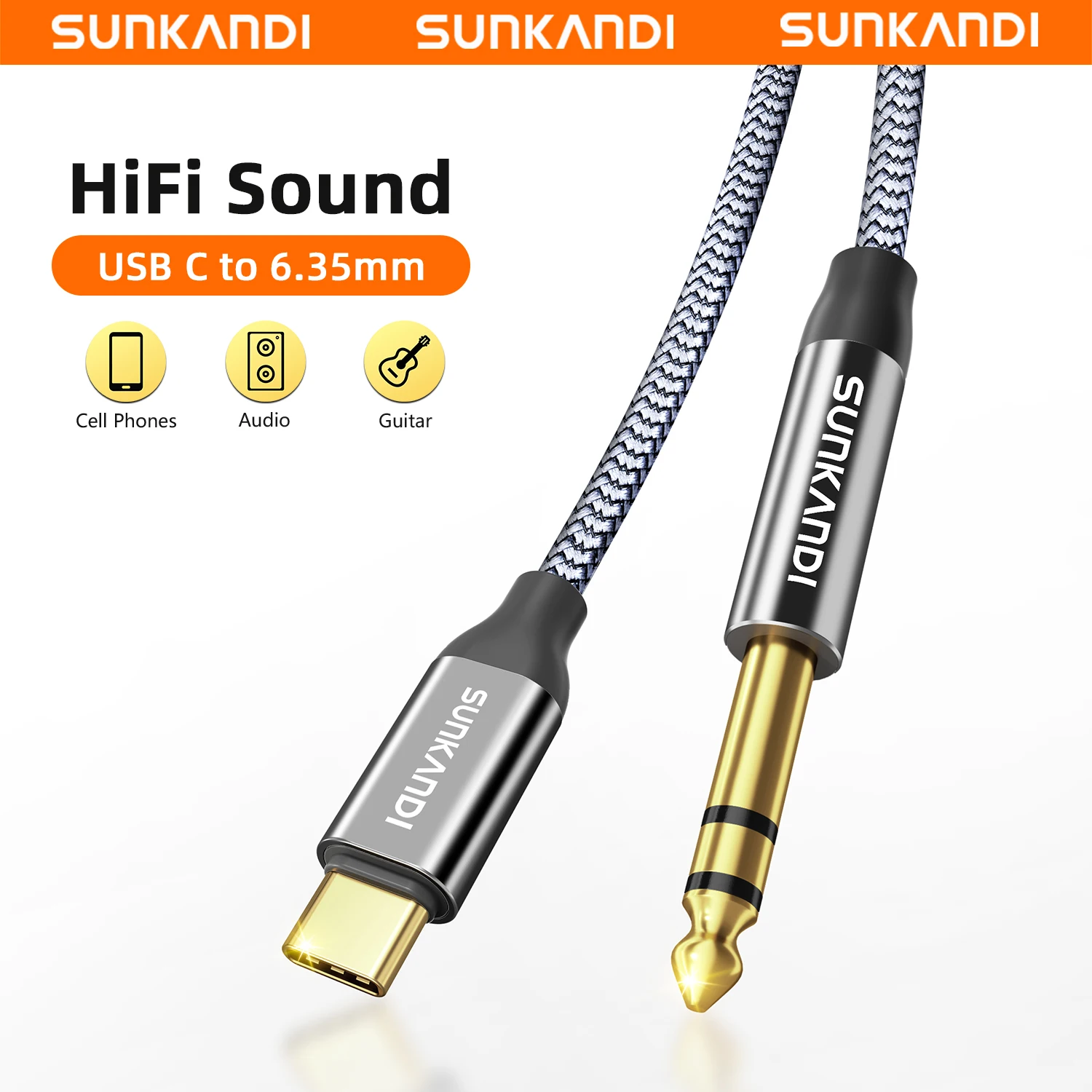 SUNKANDI USB C to 6.35mm 1/4 inch TRS Cable, Type C to 1/4 Audio Adapter Stereo Cable for Phones, Amplifier, Speaker, Headphone