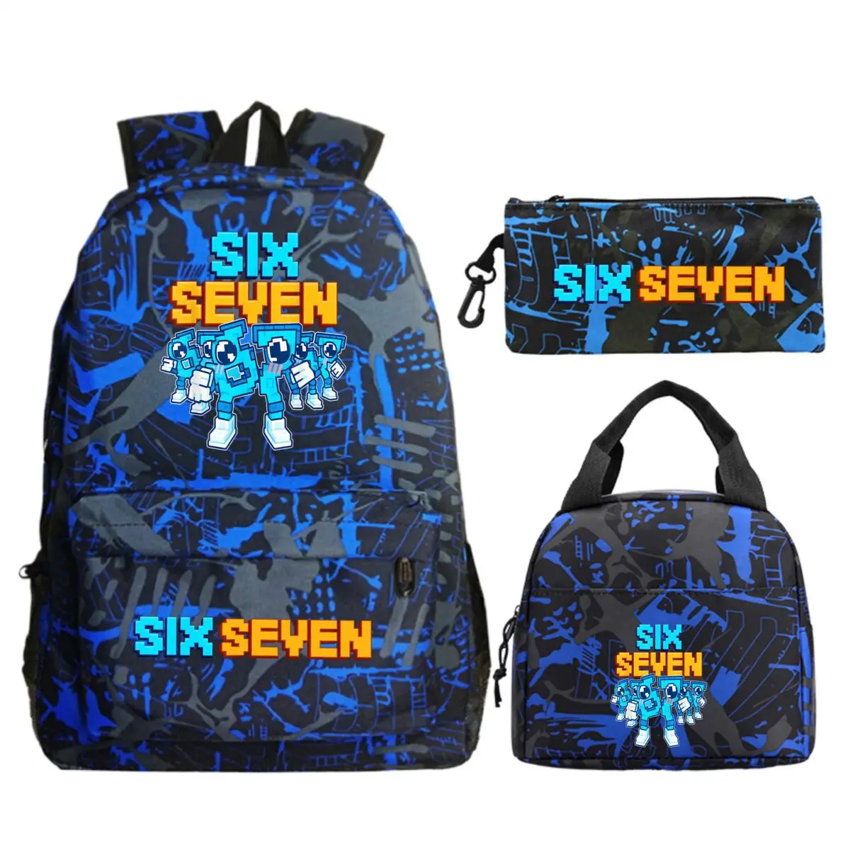 3Pcs 67 Six Seven Funny Number Print School Bags Set for Girls Boys with Lunch Box Pencil Case Fun 67 Backpack Travel Daypack