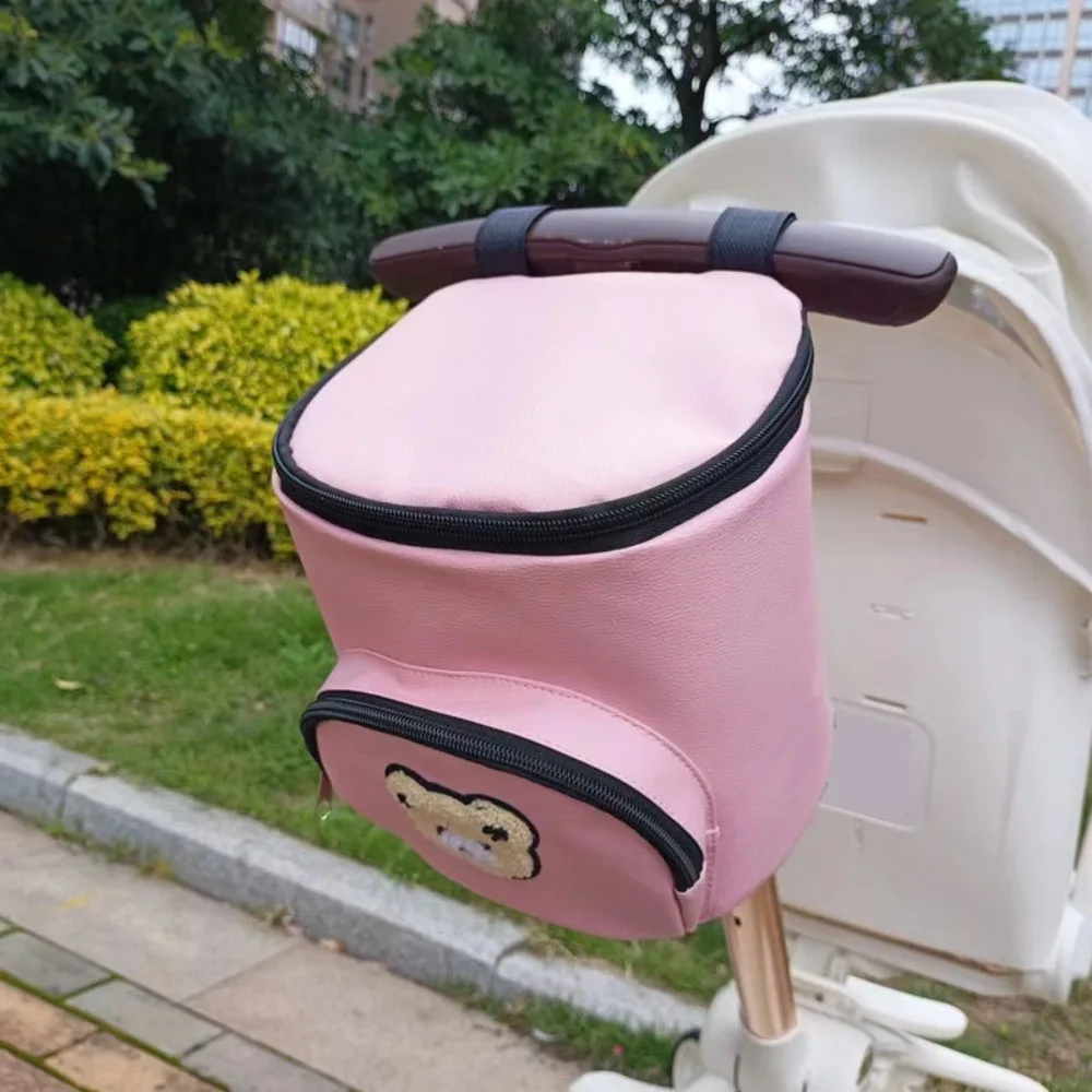 

Cute Waterproof Baby Stroller Hanging Bag PU Leather Cartoon Bear Stroller Organizer Bags Large Capacity Umbrella Cart Bags