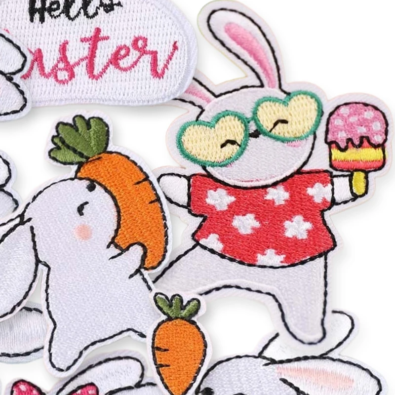 8 stücke Kaninchen Eisen Patch Niedlichen Tier Gestickte Jacken Für Kleidung Im Freien Nähen Auf Diy Lot Anime Mädchen Pack Aufkleber kinder Stoff – Detail 3