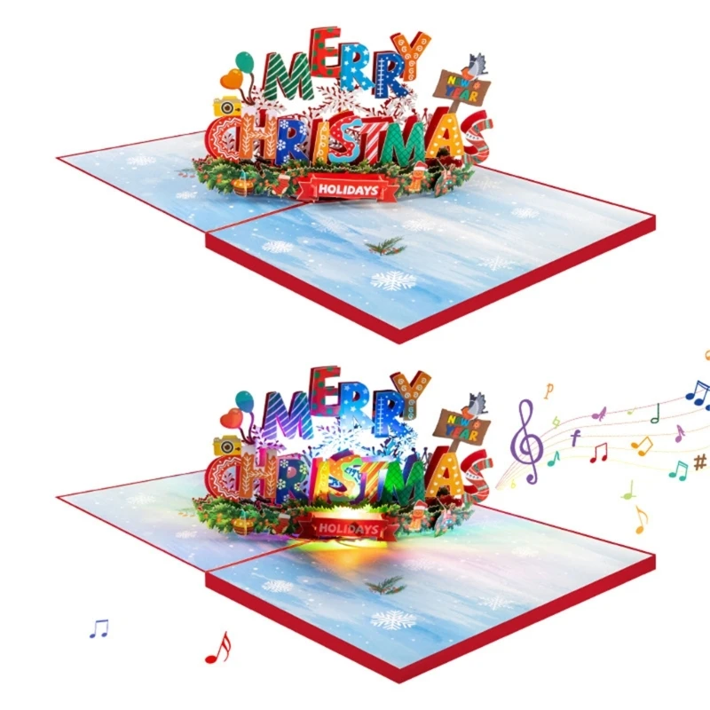 Festival 3D Christmas Card With Lights And Music Functional Holiday Greeting Card For Various Ages Envelope Provided