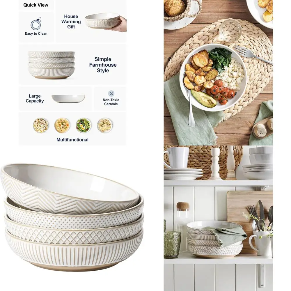 

Набор из 4-х 9-дюймовых чаш из арктического белого керамогранита – для сервировки, пасты, салатов, фруктов и лапши