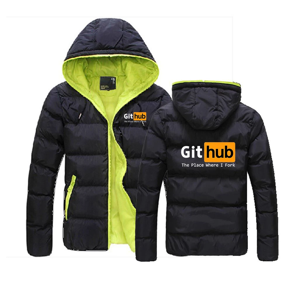 Comfortable skin-friendly Coat Github The Place Where I Fork Logo Print Hoodies 2026 Autumn And Winter Warm Men's Hooded Jacket