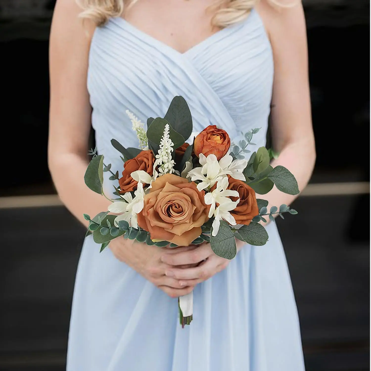 باقات زفاف الخريف لوصيفات العروس المحروقة باللون البرتقالي المريمية باقة وصيفة العروس الاصطناعية لحفلات الزفاف وحفلات التخرج باقة زهور صغيرة