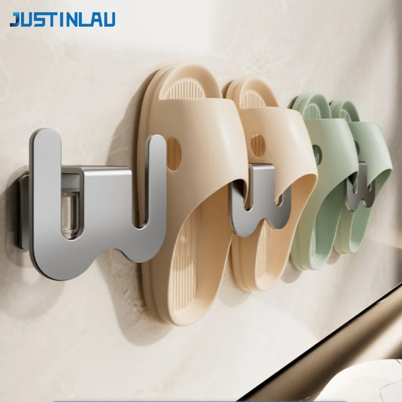 JUSTINLAU 2 Stück Badezimmer-Schuhhalter, Wandmontage, Abtropf-Slipperhalter, selbstklebendes Schuh-Aufbewahrungsregal, Badezimmerzubehör für Zuhause