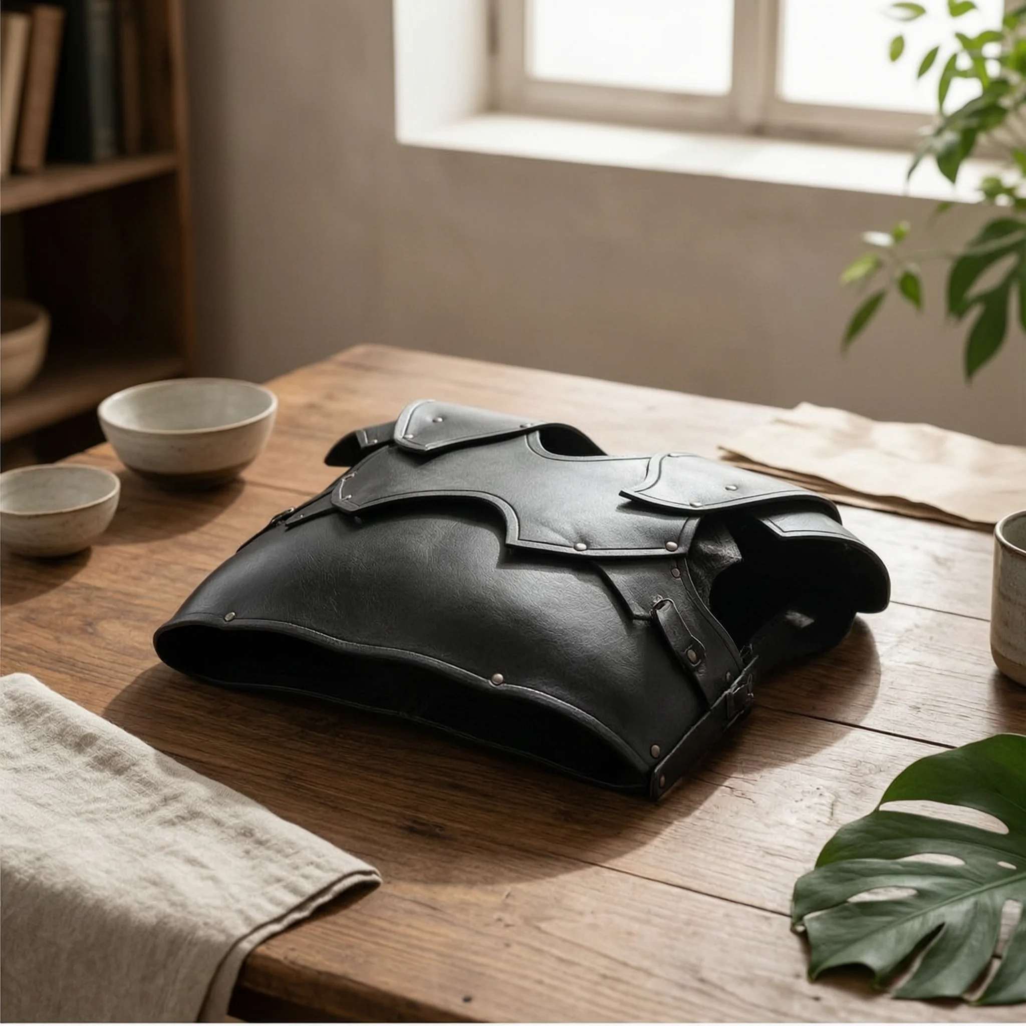 Leather Protective Gear with Shoulder Guards Knight Medieval Cuirass Adjustable Breastplate Layered for Cosplayers, LARP
