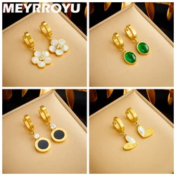 MEYRROYU 316L Stainless Steel Heart Green Zircon Pendant Hoop Earrings for Women New Arrival Accessories Jewelry Gifts Brincos