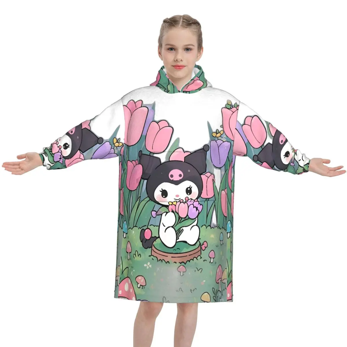 

Детское одеяло с капюшоном Kuromi, носимое пижамное одеяло большого размера, толстовка