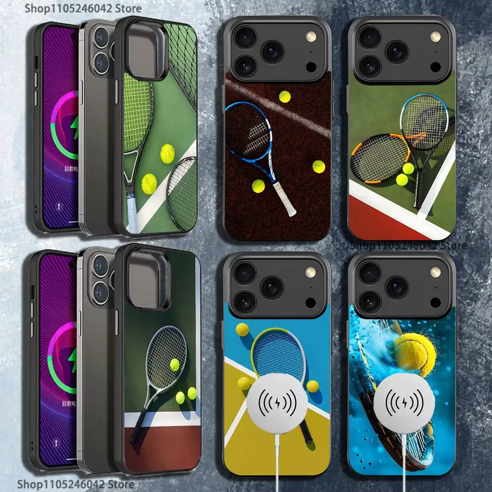

Спортивный теннис для iPhone 17,16,15,14,13,12,11,Pro,Max,Plus,Mini,SE4,E, черный чехол для телефона с магнитной беспроводной зарядкой