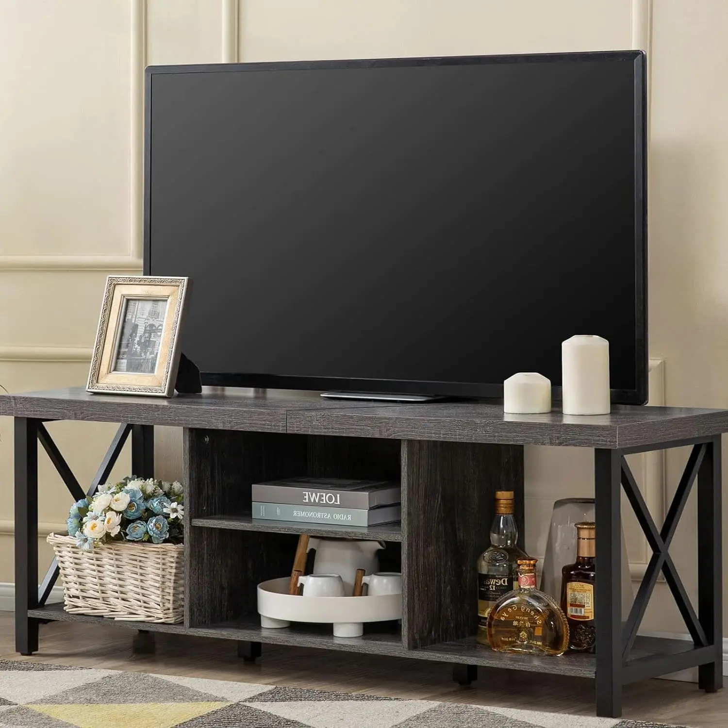 

TV Stand for TV up to 65 Inches TV Cabinet with Open Storage Shelving for Living Room Entertainment Room
