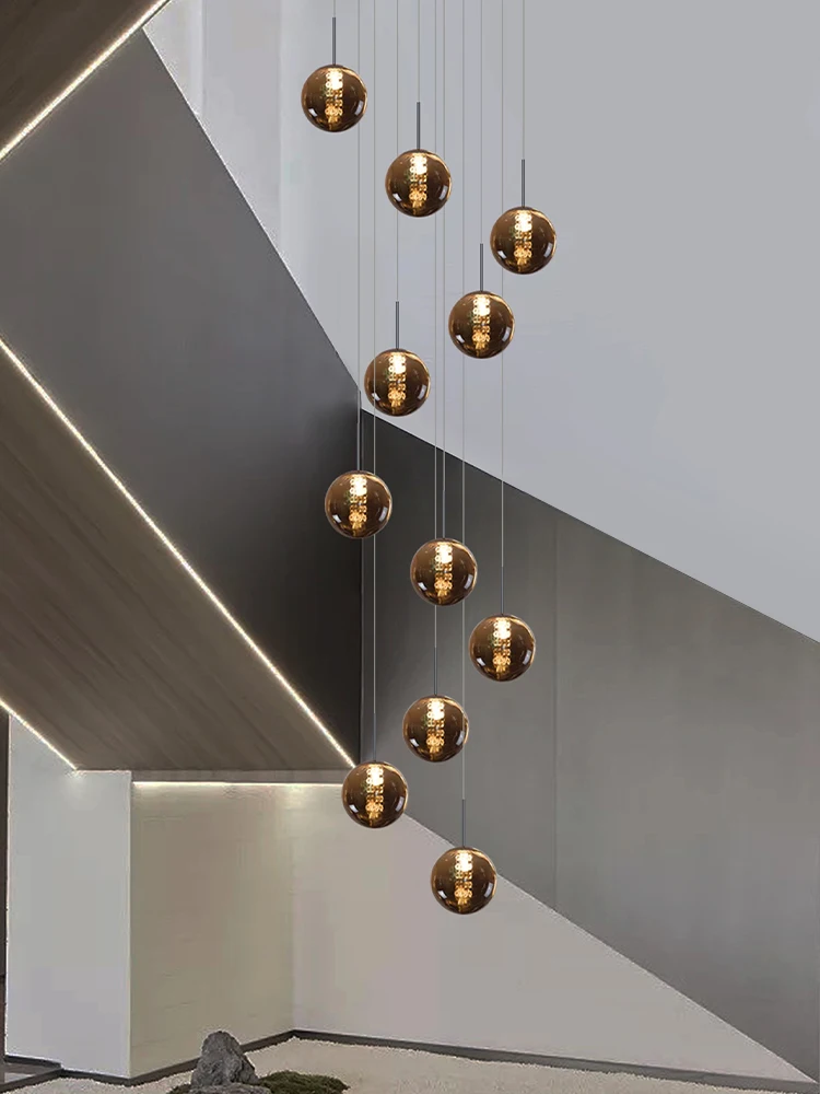 

Staircase Chandelier Modern Minimalist Creative Pendent Lamp Indoor Lighting Hanging Chandeliers Villa Loft LED Ball Chandeliers