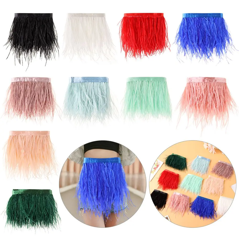 

Decoration Feathers Ribbon DIY Wedding Dress 8-10 CM Wide Ostrich Feathers Trim Plumes Ribbon Selvage 1 Meter Long