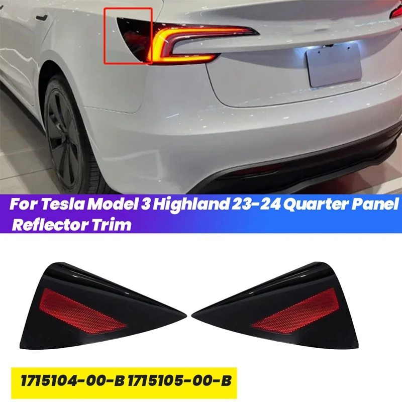 1Pair Rear Charging Port Cover 1715104-00-B 1715105-00-B For Tesla Model 3 Highland 23-24 Quarter Panel Reflector Trim