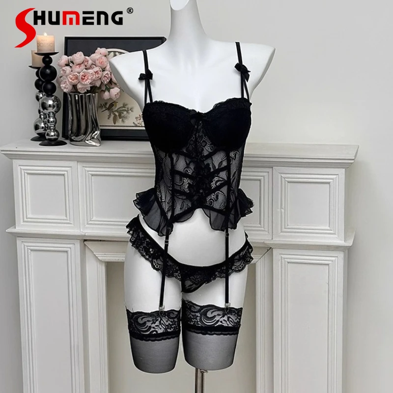 

Pure Desire Lingerie Set Hot Girl Chest Push Up Sexy Lace Slim Brief Sets Women's Solid Color Vest Bra Tie Set Underwear