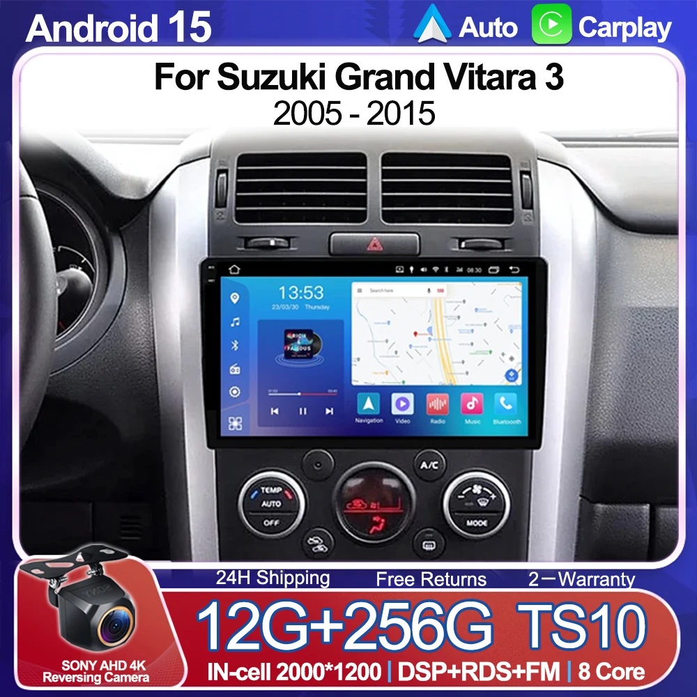 For Suzuki Grand Vitara 3 2005 - 2015 2K 12+256 QLED Android 16 CarPlay Car Radio Multimedia Video Player GPS stereo Head 4G BT