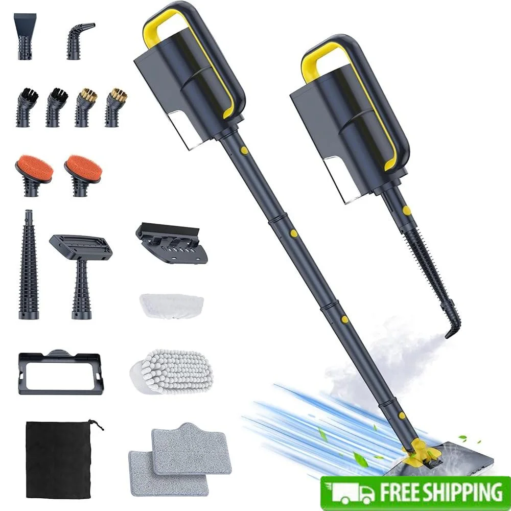 

Steam Mop Cleaner 12-in-1 Detachable Handheld Steamer 350ml Quick Heat Up Powerful Steam Multi Accessories Microfiber Pads