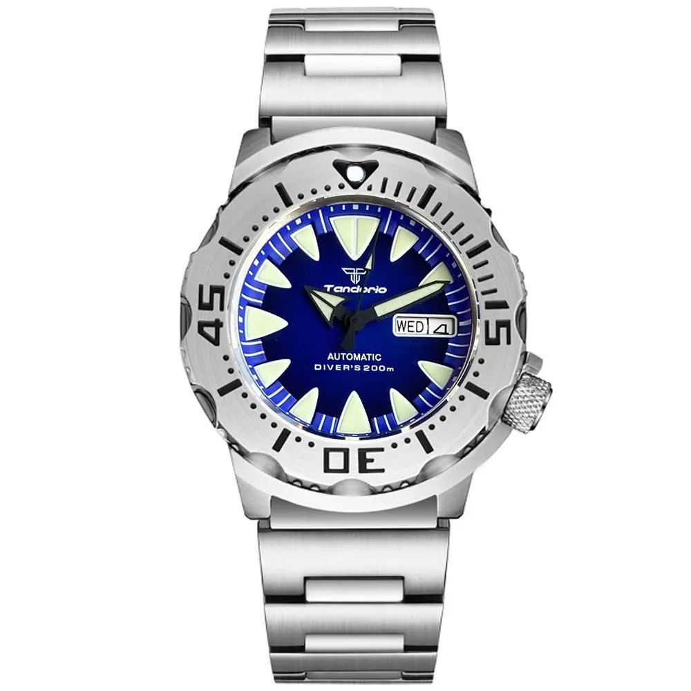 Tandorio Bule Dial Monster Horloge 200M Waterdicht 42mm NH35 Automatisch Horloge Heren 120 Klik Bezel Saffierglas Rubberen Band