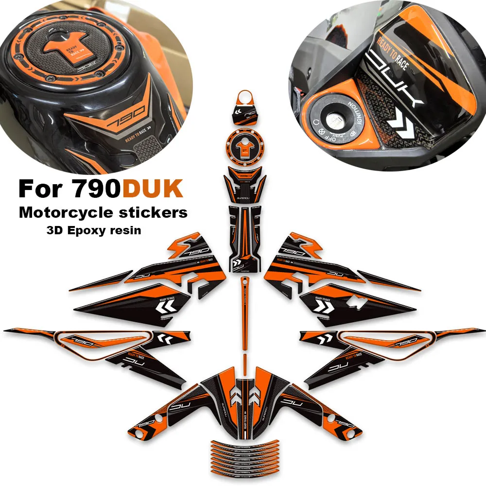 

For 790DUK 790duk 2021-2024 3D Epoxy resin kit Motorcycle Protector Tank Knee Pad Grips Gas Fuel Oil Fender Stickers Decals