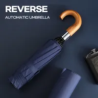 Luxury Reverse Umbrella Men Wooden Handle Large Automatic Umbrella Windproof Strong 10 Ribs Foldable Big Rain Umbrella Golf