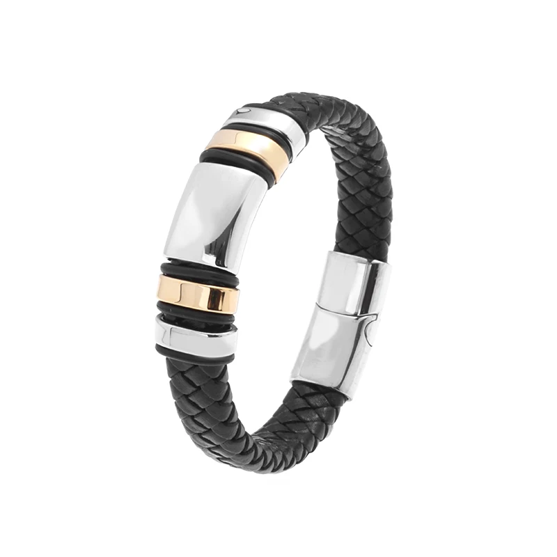 Classic Black Leather Wrap Bracelet for Men Metal Magnetic Clasp Fashion Bangle Bracelet Male Birthday Gift