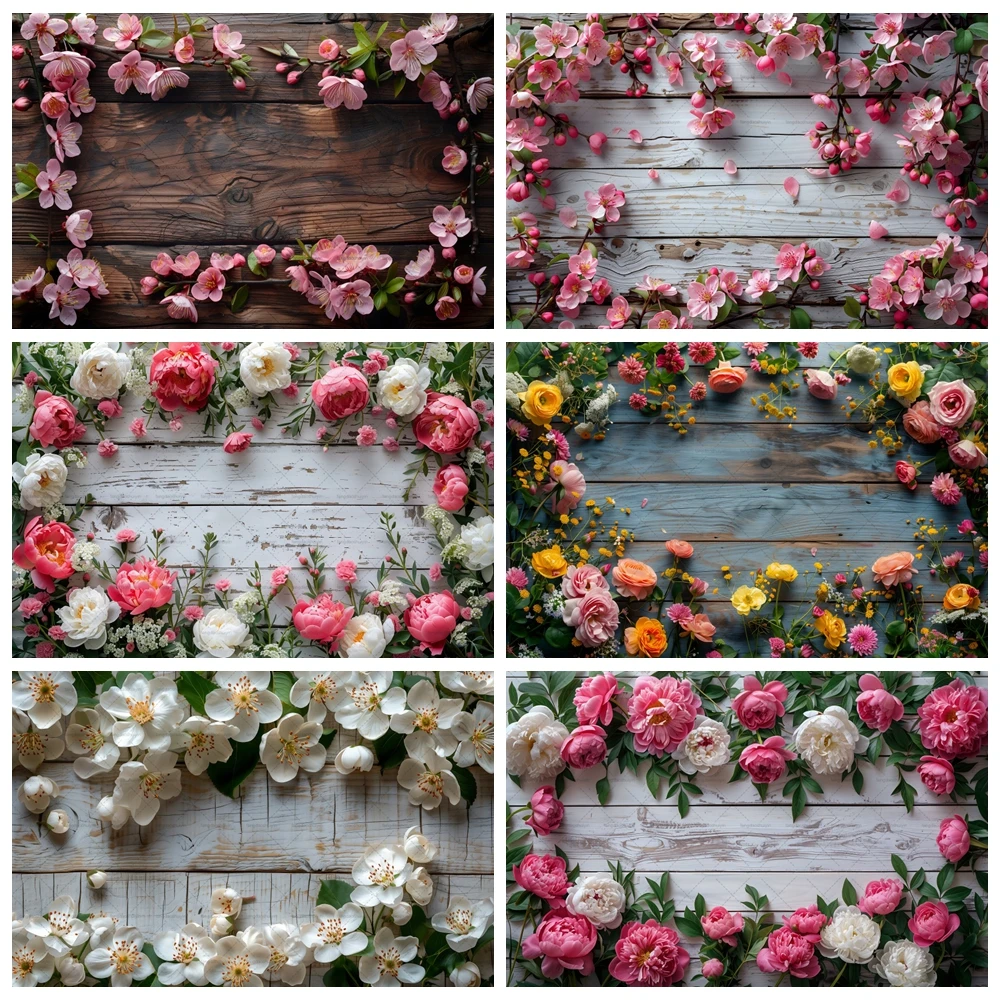 

Flower Wooden Board Products Photography Backdrops Sunflower Floral Hyacinth Tulip Plank Party Decoration Photo Background Props