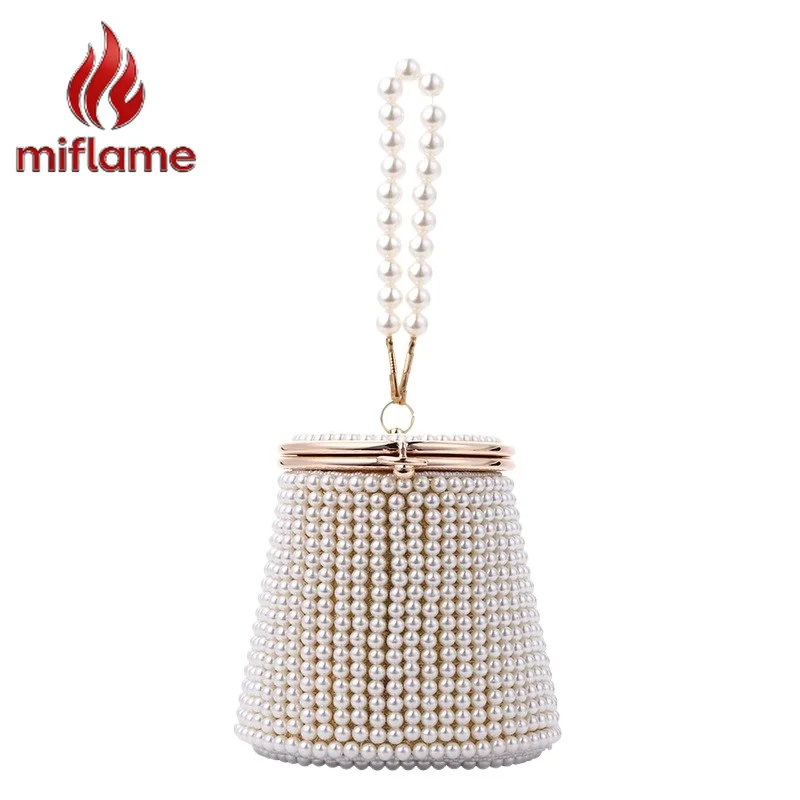 Pearl Bucket Bag Mini Beaded Top Handle Elegant Evening Purse Handmade Unique for Women Party Wedding Gift